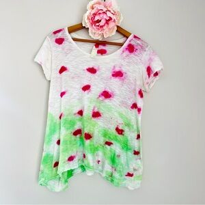 Gilda Midani Pink Green Tie Dye Short Sleeve Cotton Tee Tshirt Top Small